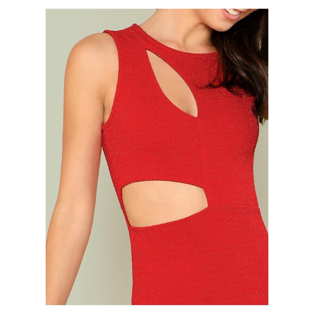 Red Glitter Cut Out Bodycon Mini Dress - Picture 4 of 5